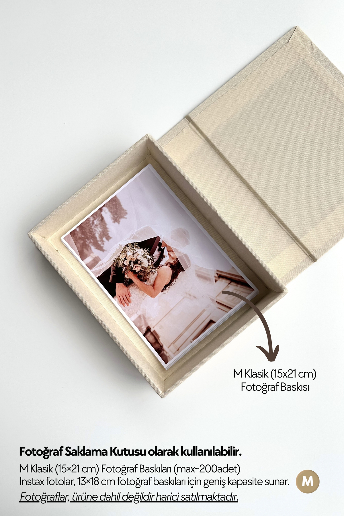 Norm Design M Klasik, KETEN | Düğün, Bebek Anı Kutusu | Fotoğraf Saklama | Kişiselleştirilebilir | Krem fotoğrafı 3 (önizleme)