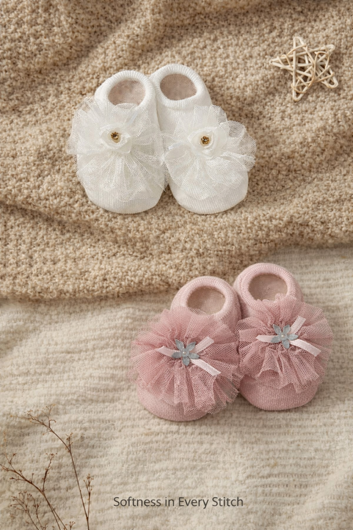 moukou 2’li Kız Bebek Babet Çorap Seti Tüllü Yıkamalı Parfümlü Pamuklu Yumuşacık Tasarım fotoğrafı 2 (önizleme)