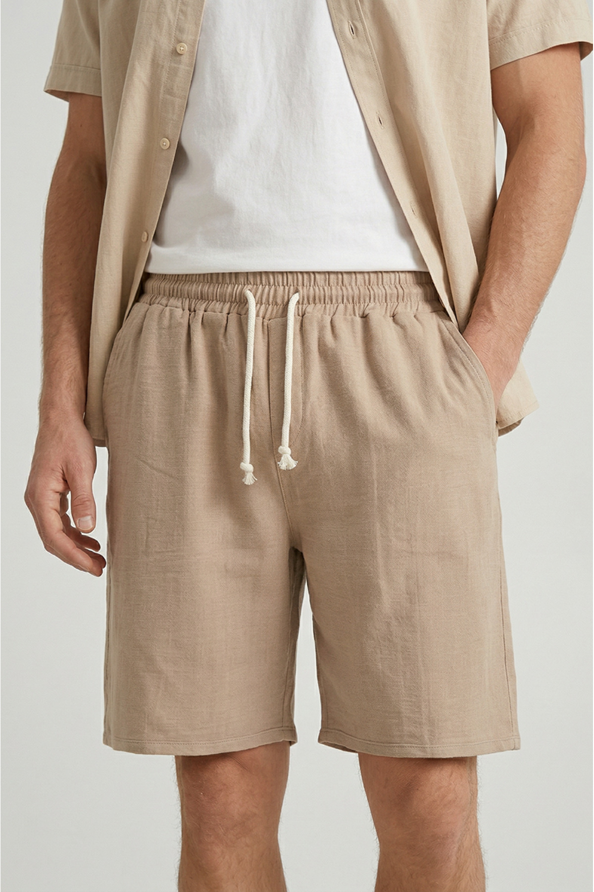Sizce Moda  Erkek 2li Paket Siyah - Bej %100 Pamuk Keten Müslin Şort Rahat Kalıp Yazlık Kumaş Arka Cepli - Görsel 8