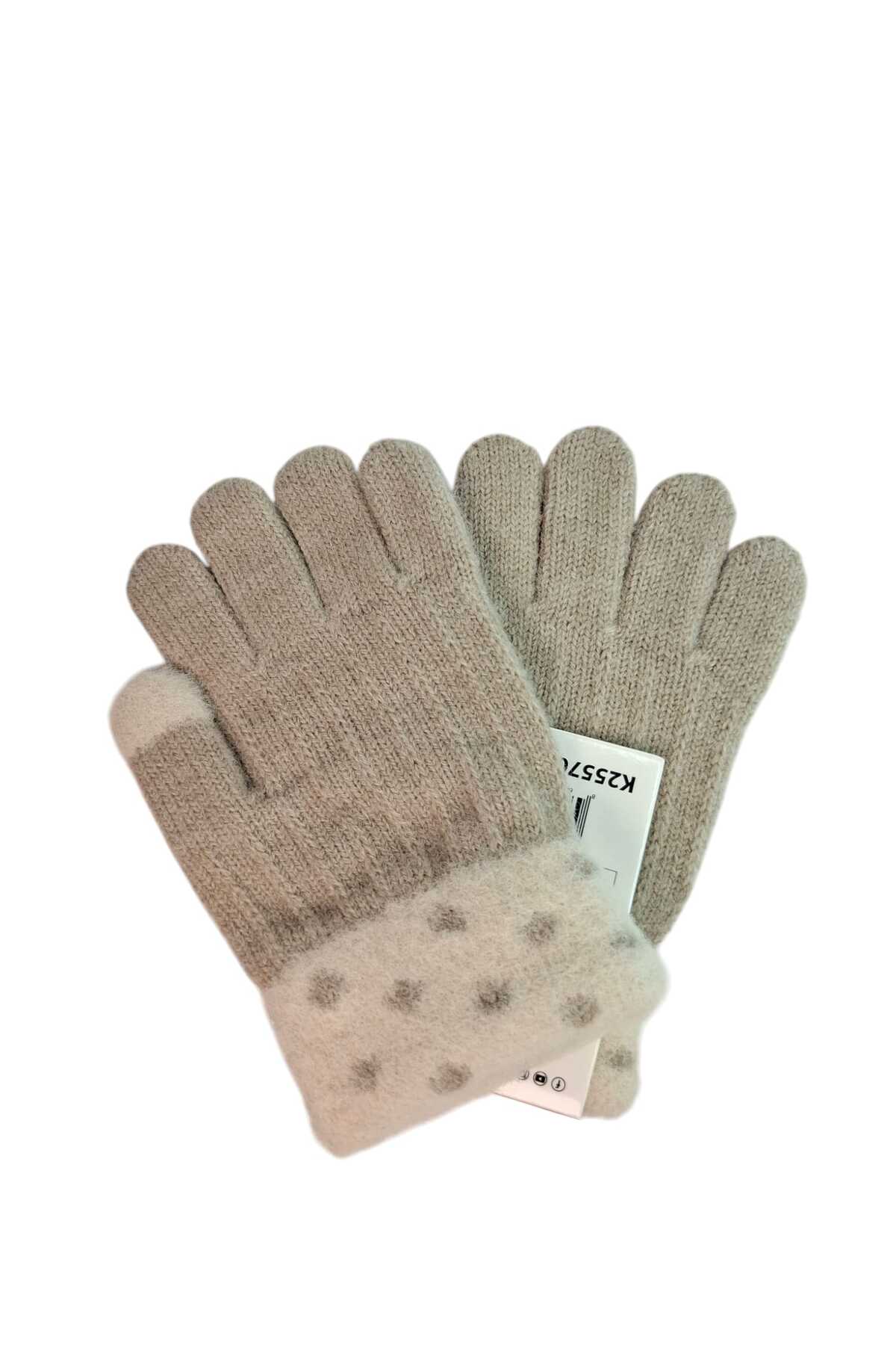 Kitti Spteks 4-8 Yaş Kız Çocuk Vizon Renk Düz Çizgili Desenli Kışlık Örme Eldiven fotoğrafı 3 (önizleme)