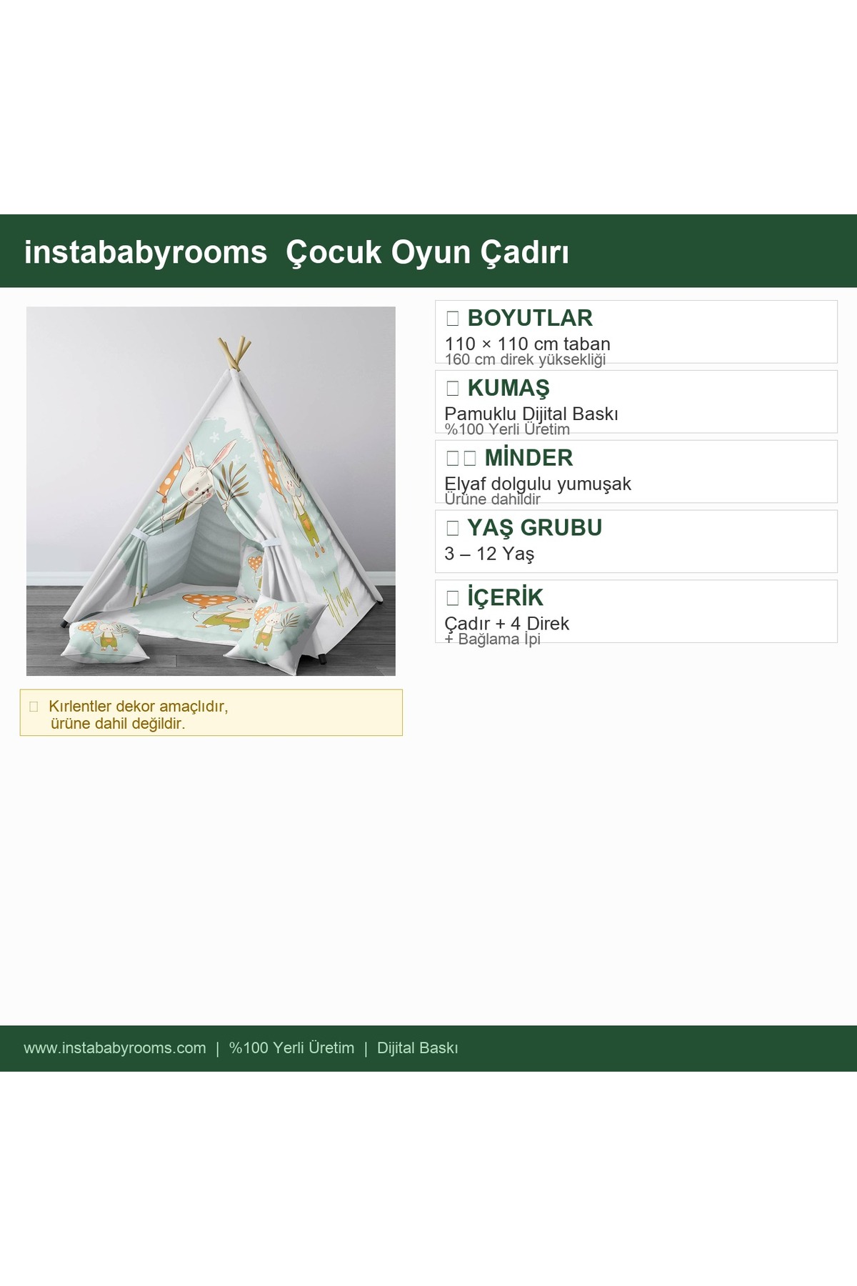 instababyrooms Çocuk Oyun Çadırı Tavşan Dijital Baskılı fotoğrafı 4 (önizleme)