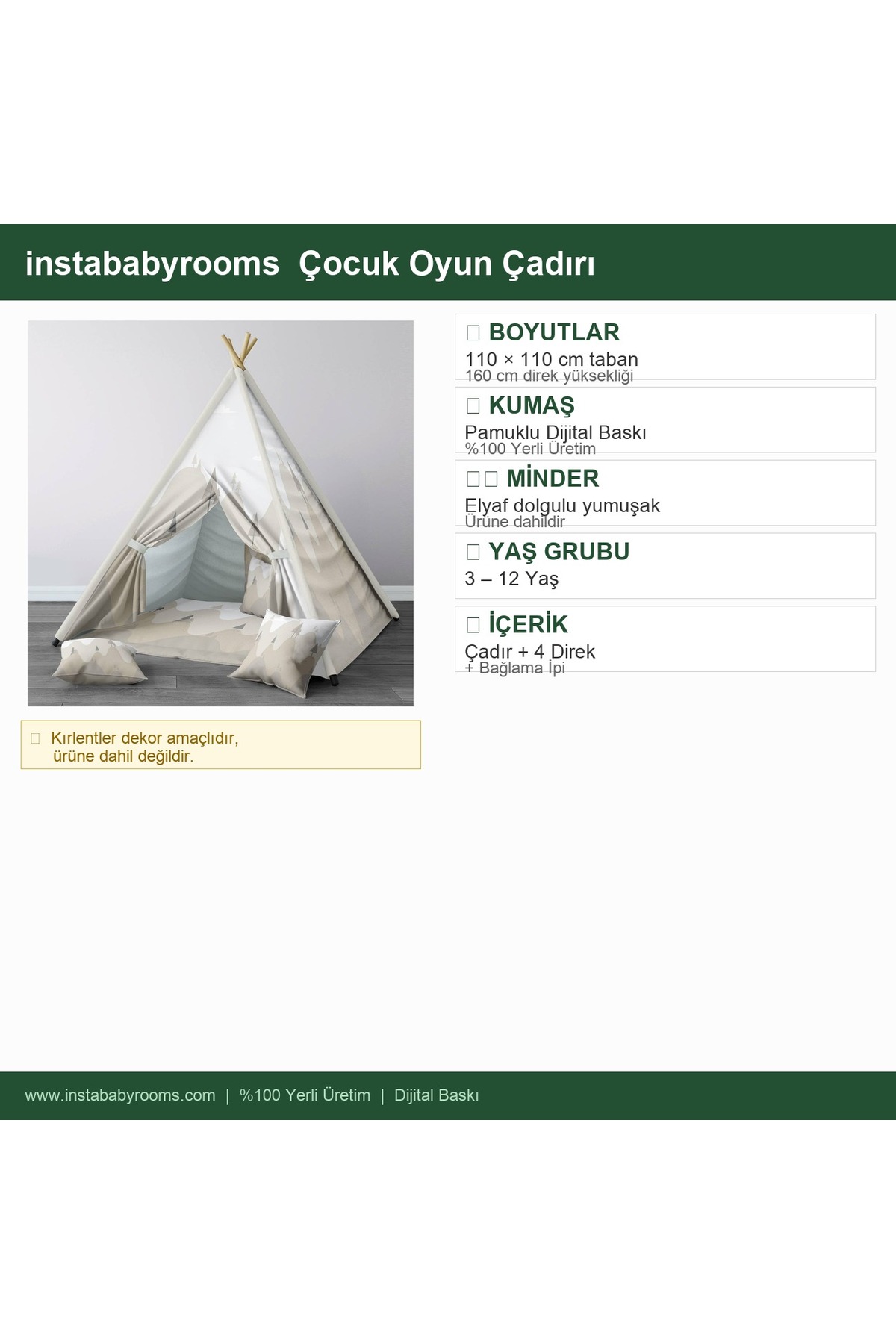 instababyrooms Çocuk Oyun Çadırı Doğa, Orman, Dağlar Dijital Baskılı fotoğrafı 4 (önizleme)