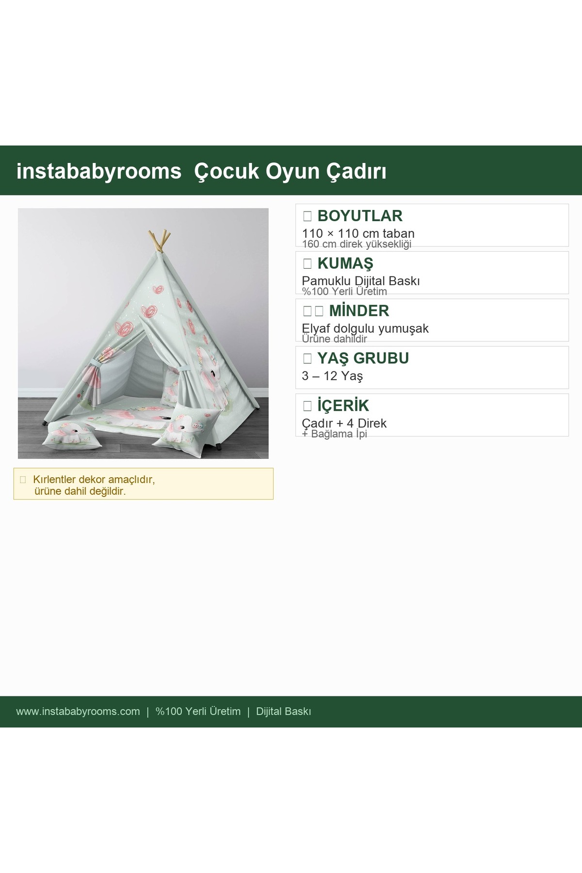 instababyrooms Çocuk Oyun Çadırı Sevimli Fil Dijital Baskılı fotoğrafı 4 (önizleme)