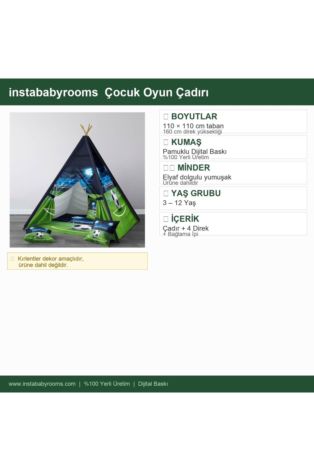 instababyrooms Çocuk Oyun Çadırı Futbol Dijital Baskılı fotoğrafı 4 (önizleme)