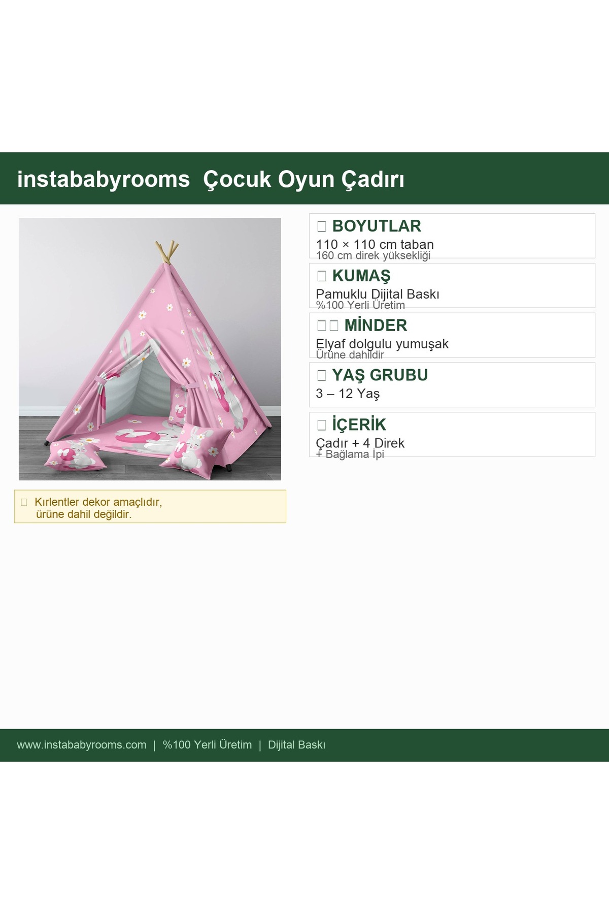 instababyrooms Çocuk Oyun Çadırı Tavşan Dijital Baskılı fotoğrafı 4 (önizleme)