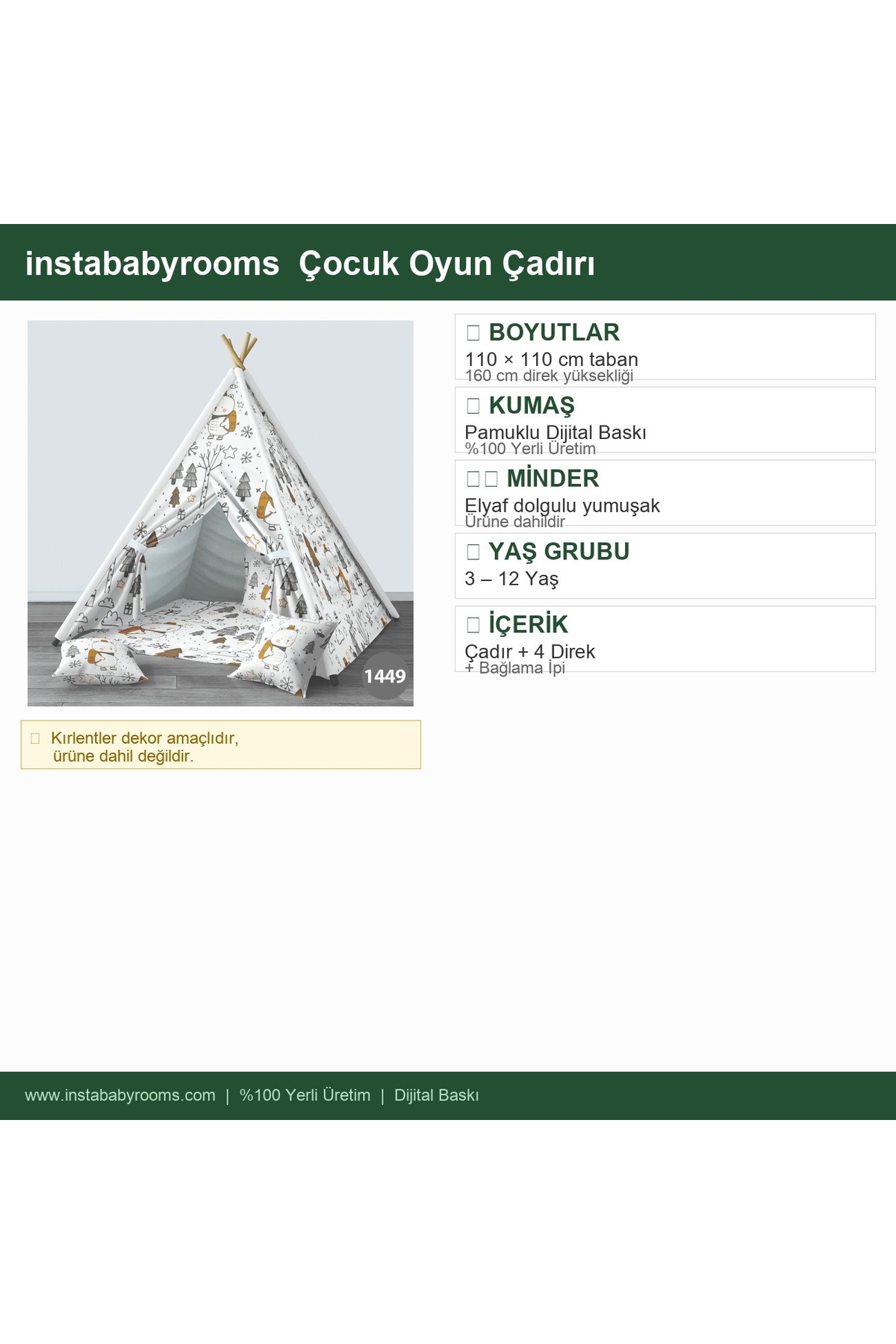 instababyrooms Çocuk Oyun Çadırı Orman Hayvanları Dijital Baskılı fotoğrafı 4 (önizleme)