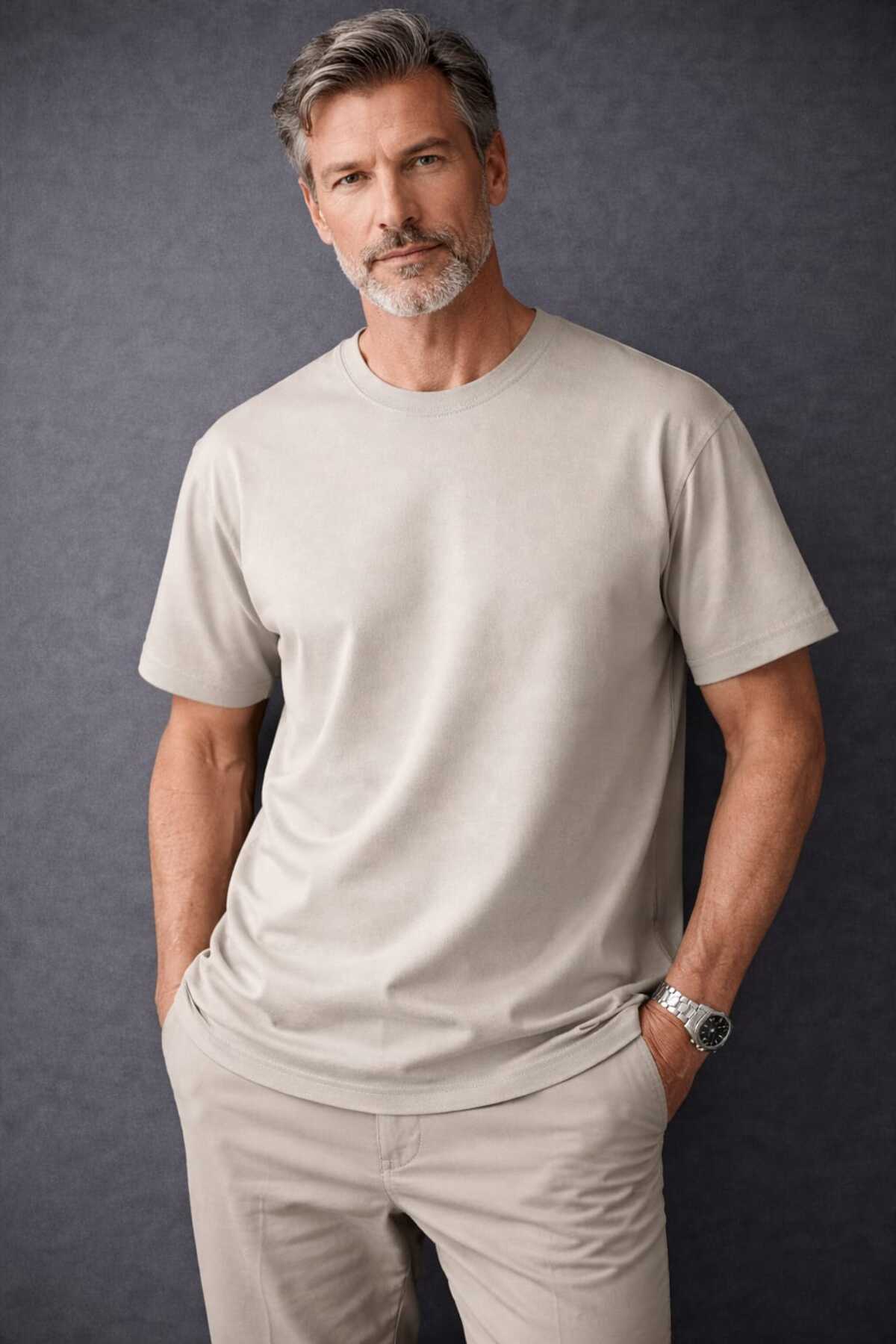 TRYK Basic T-Shirt Ecru Circular Neck Regular Fit Cotton Cotton Aş Men/Unisex