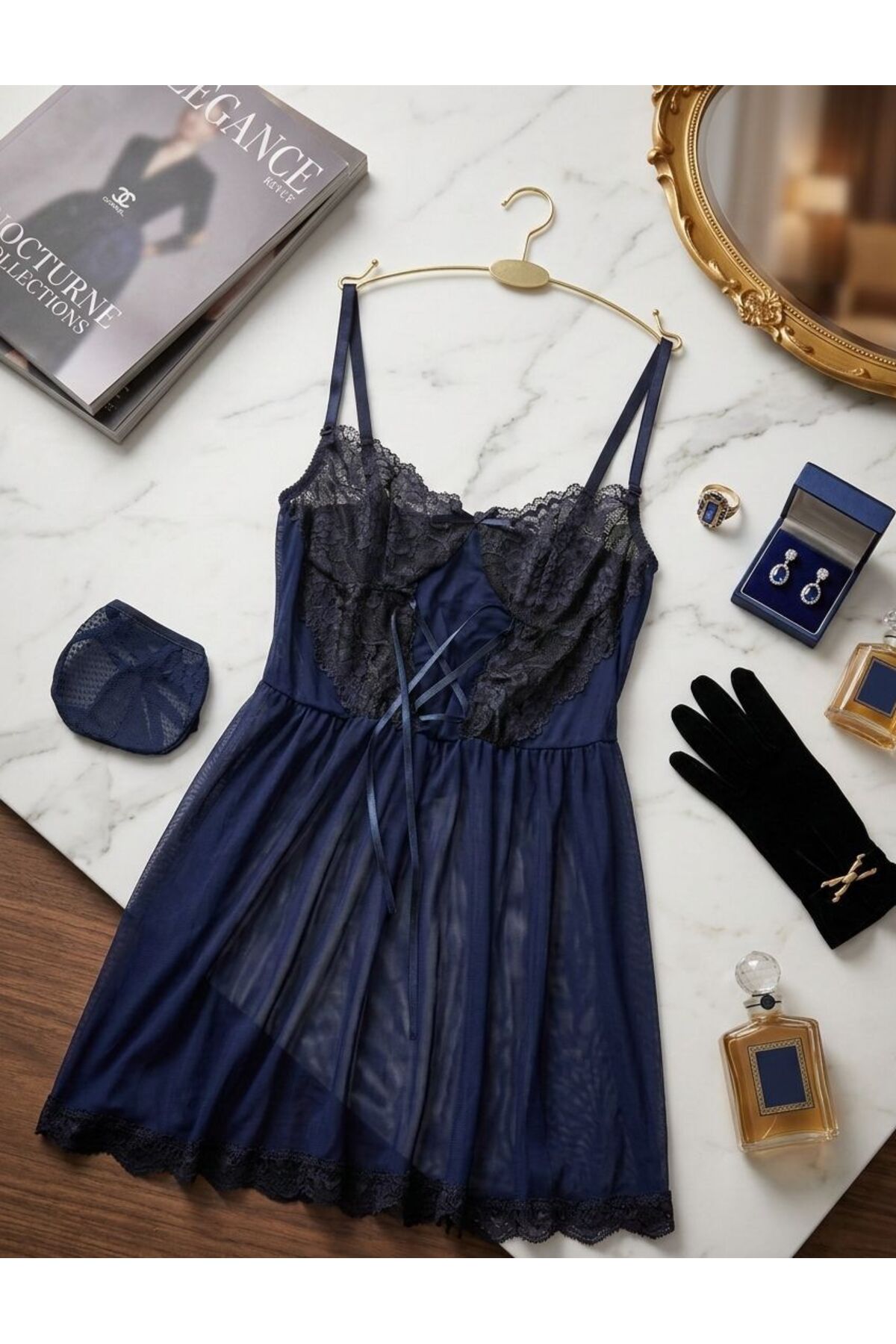 VİSATİN FANTEZİ DANTEL DETAYLI TANGALI GECELİK