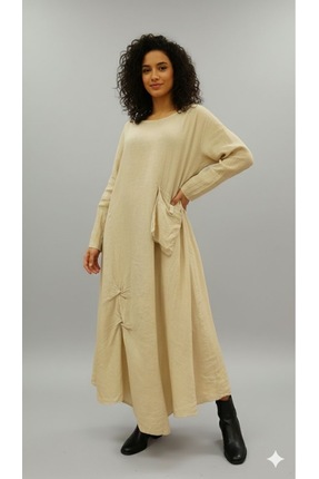 Cb Made In Italy %100 İtalyan Keten Kadın Bohem Maxi Elbise - Standart Beden ...