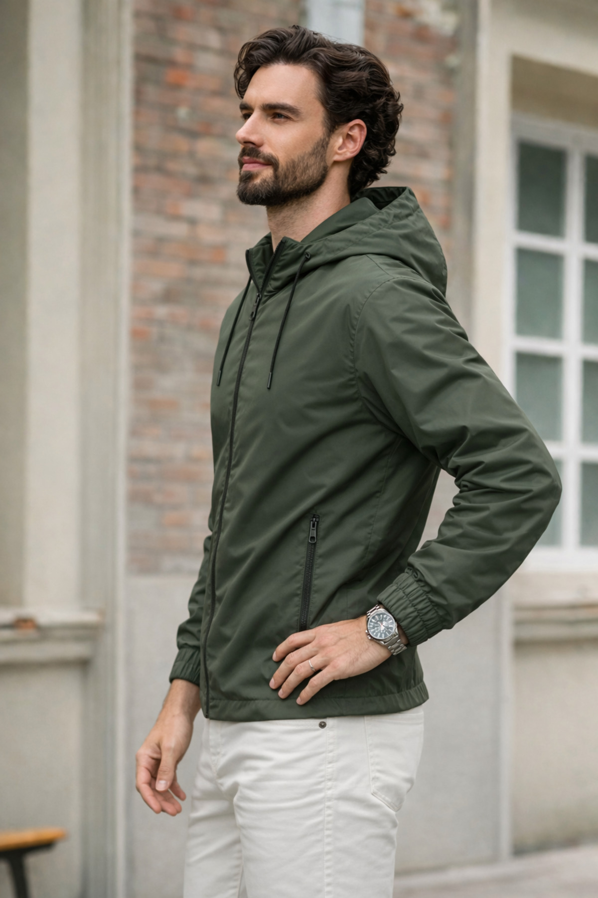 DAMGA JEANS  Erkek Trend Haki Fermuarlı Yağmurluk - Görsel 3