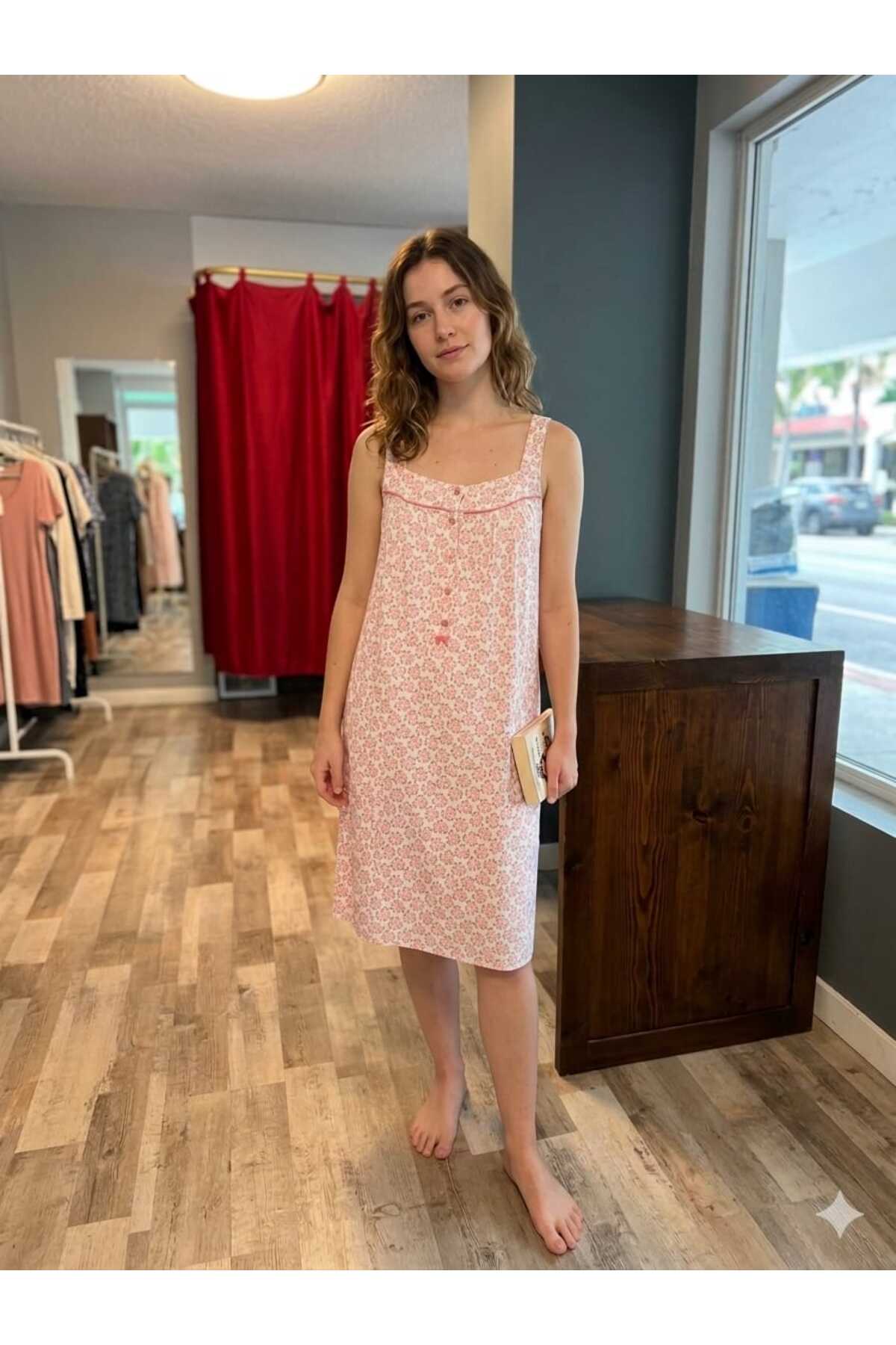 Hope Gül Desenli Gecelik (%100 pamuk)