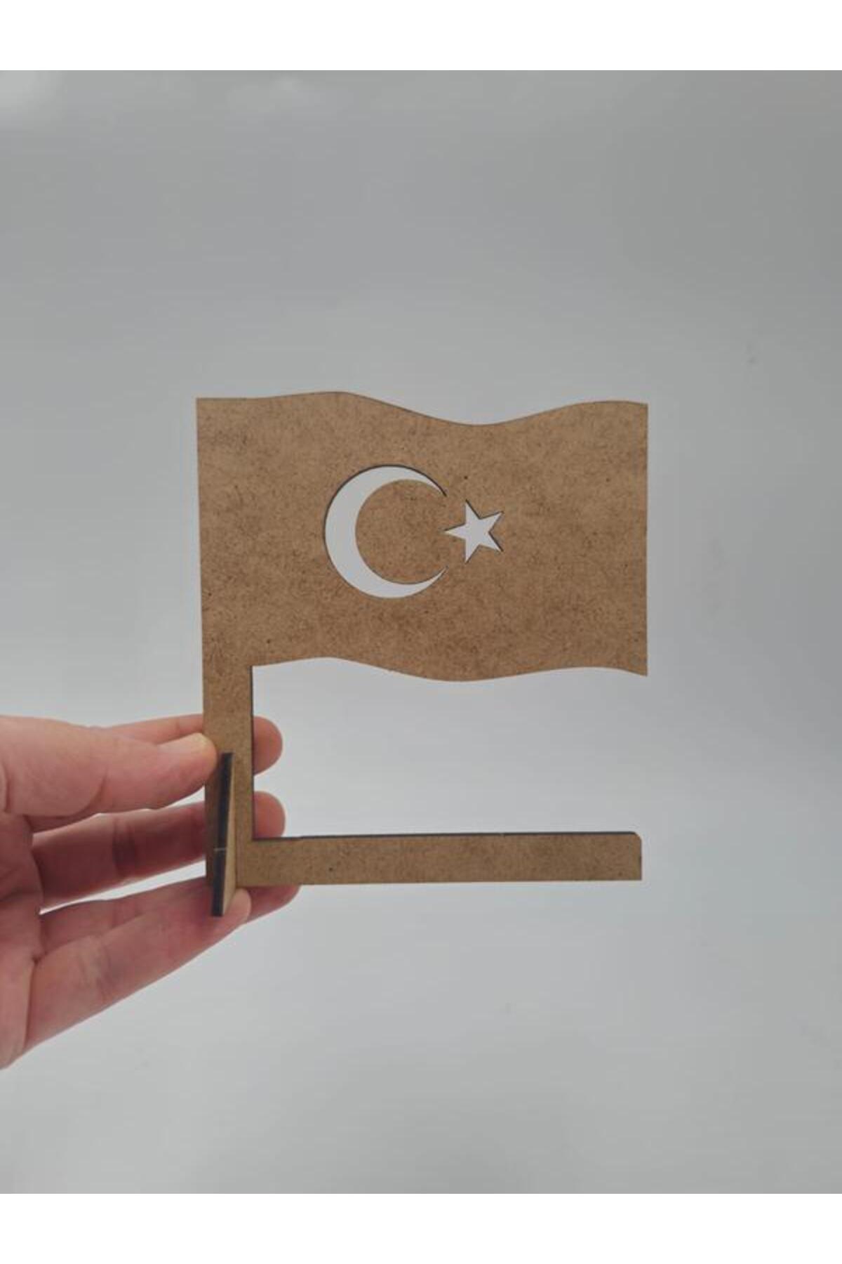 Paintable Turkish Flag Wooden Toy with Stand Activity 10 Pcs