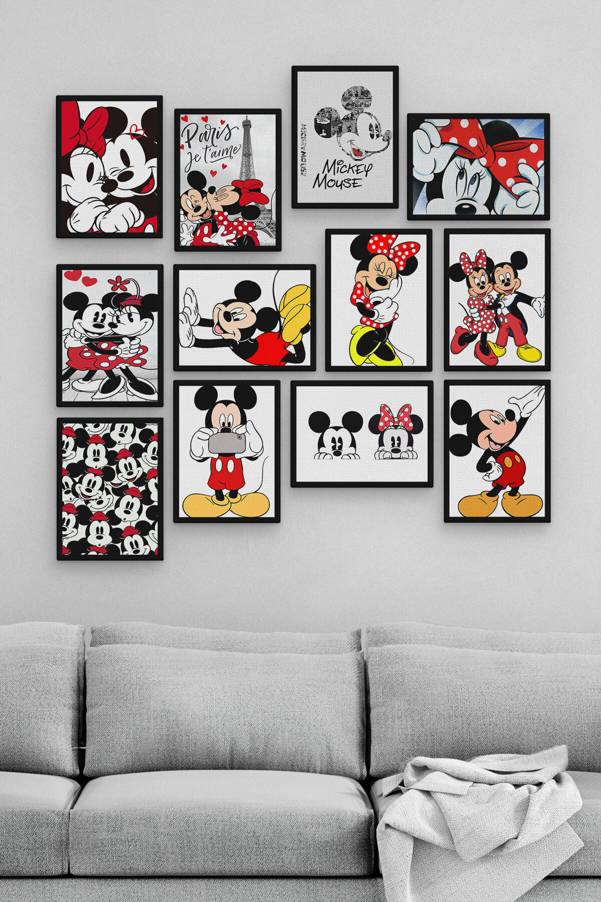 Omotasarım Mickey Mouse 12 Parça MDF Tablo Seti – Modern Duvar