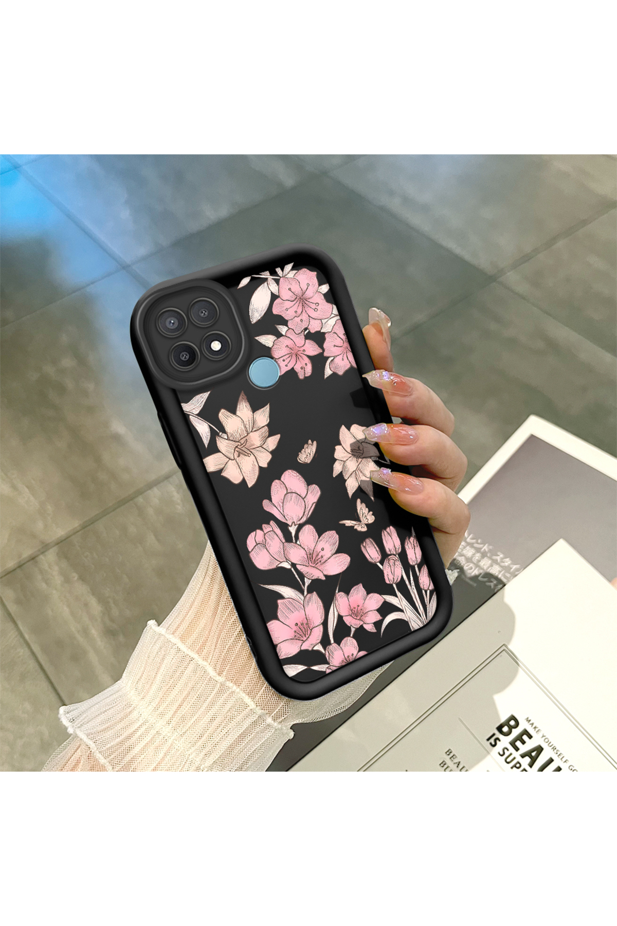 Black Silicone Case Shockproof Camera Protected Stylish Printing Compatible with OPPO A15/A15S