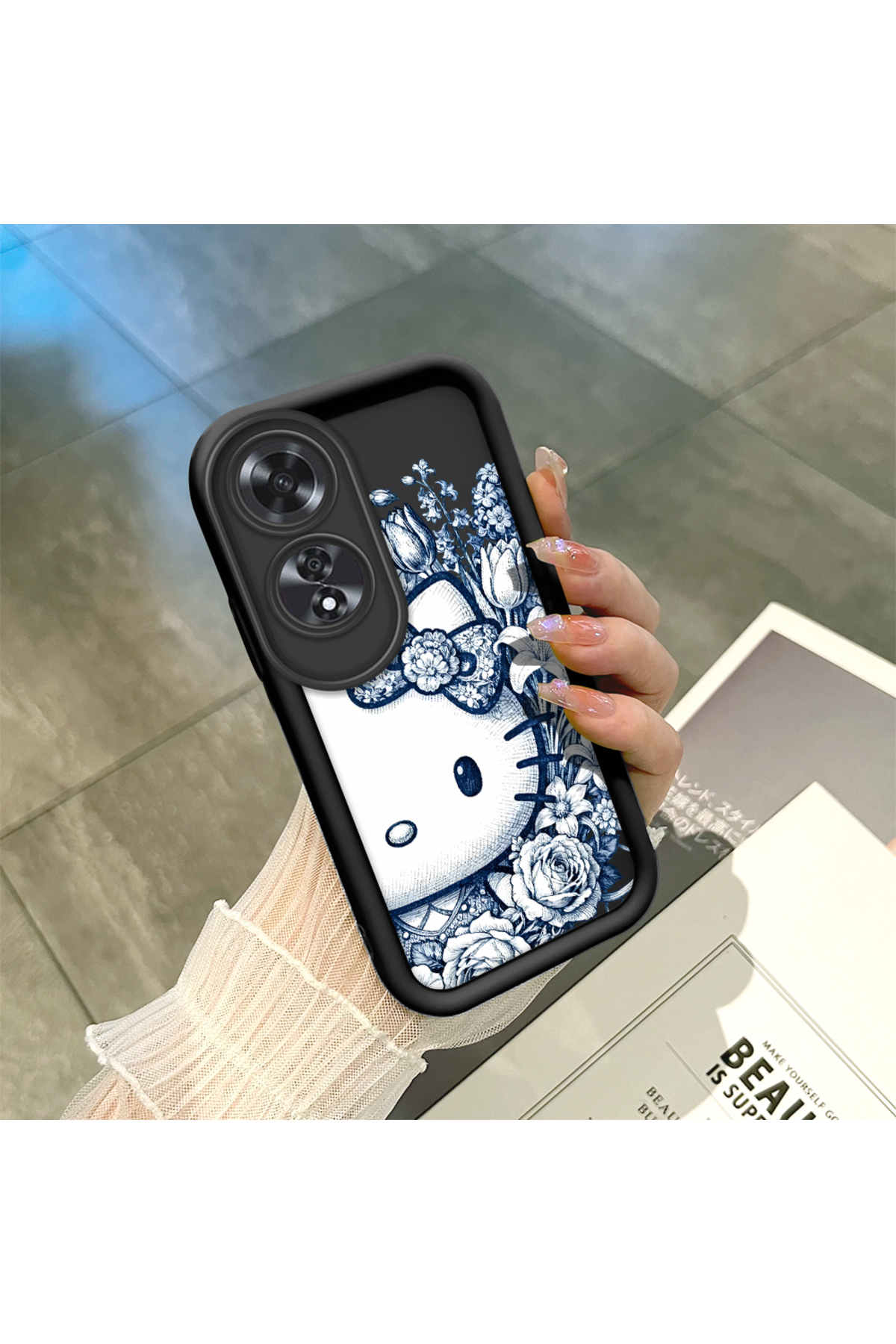 OPPO A60 Compatible Black Silicone Case Shockproof Camera Protected Cartoon Pattern