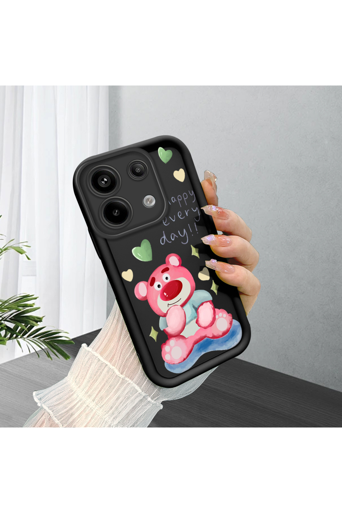 Black Silicone Case for Redmi Note 13 Pro 5G Stylish Print with Shockproof Camera Protection