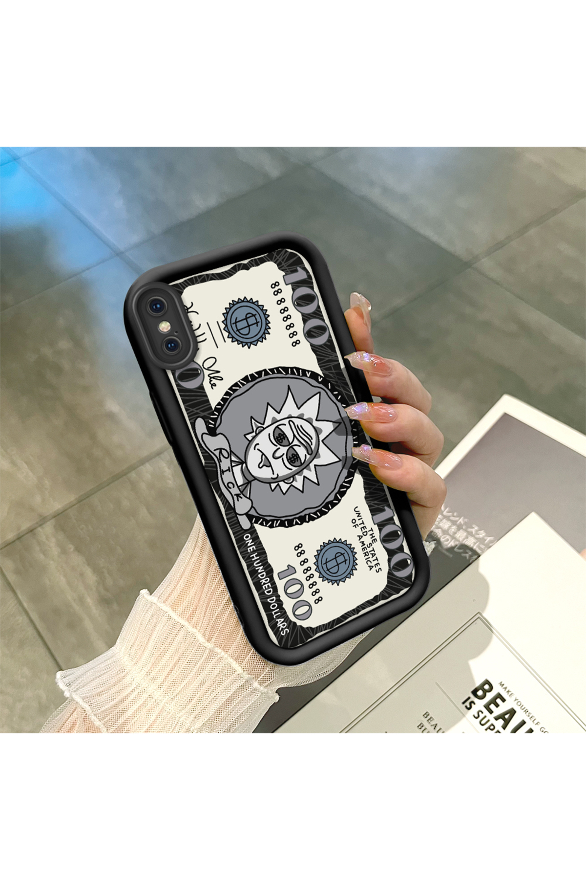 black Silicone Case Shockproof Camera Protected Cartoon Pattern for iPhone X/XS Compatible
