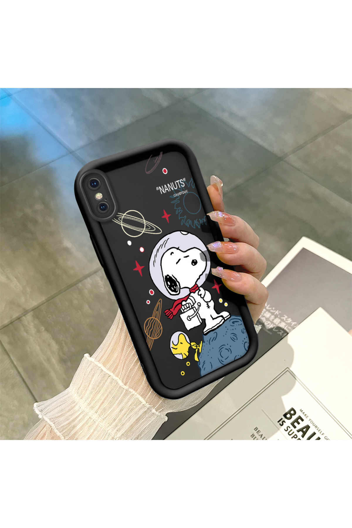 black Silicone Case for iPhone X/XS Shockproof Camera Protected Snoopy