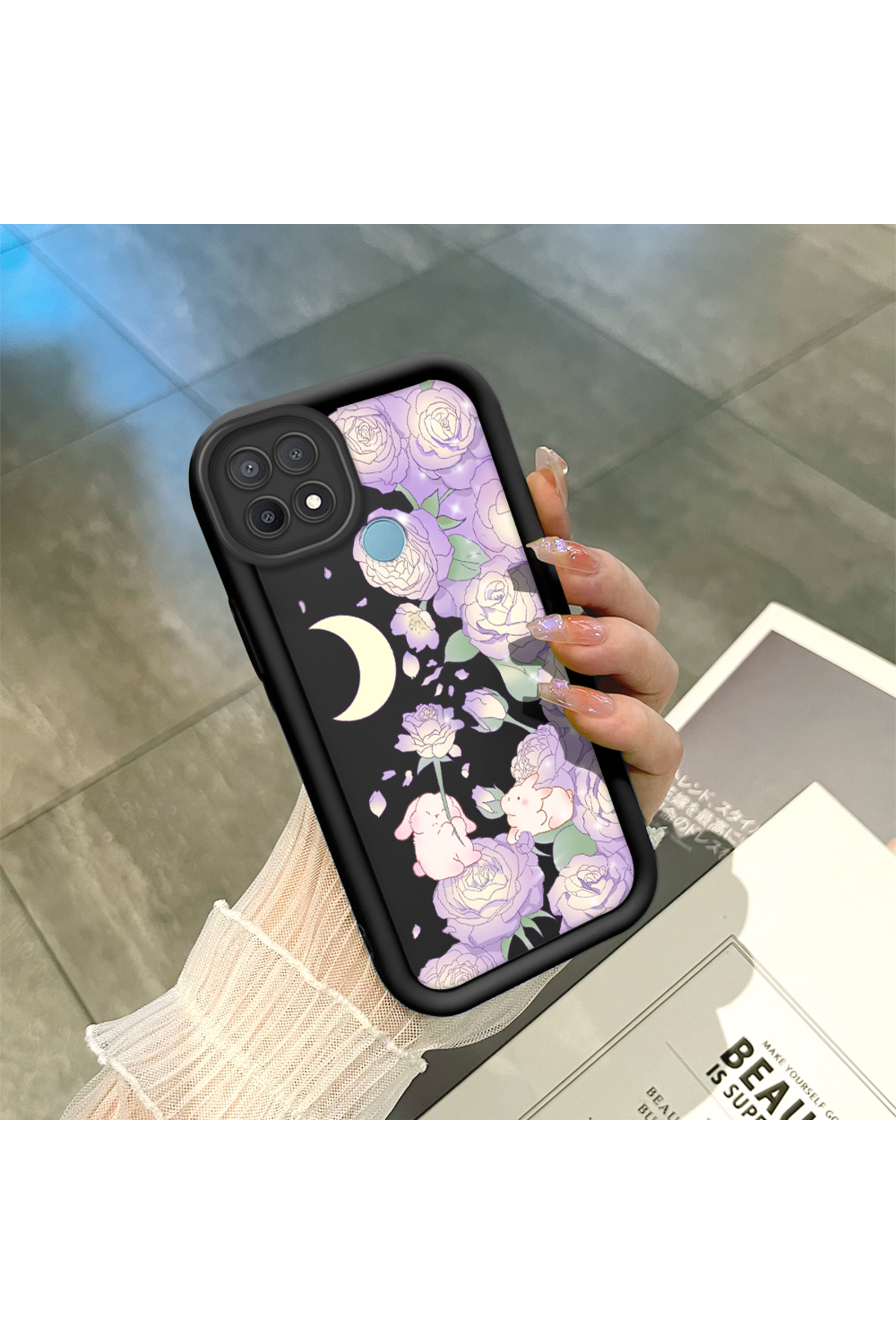 Black Silicone Case Shockproof Camera Protected Stylish Printing Compatible with OPPO A15/A15S