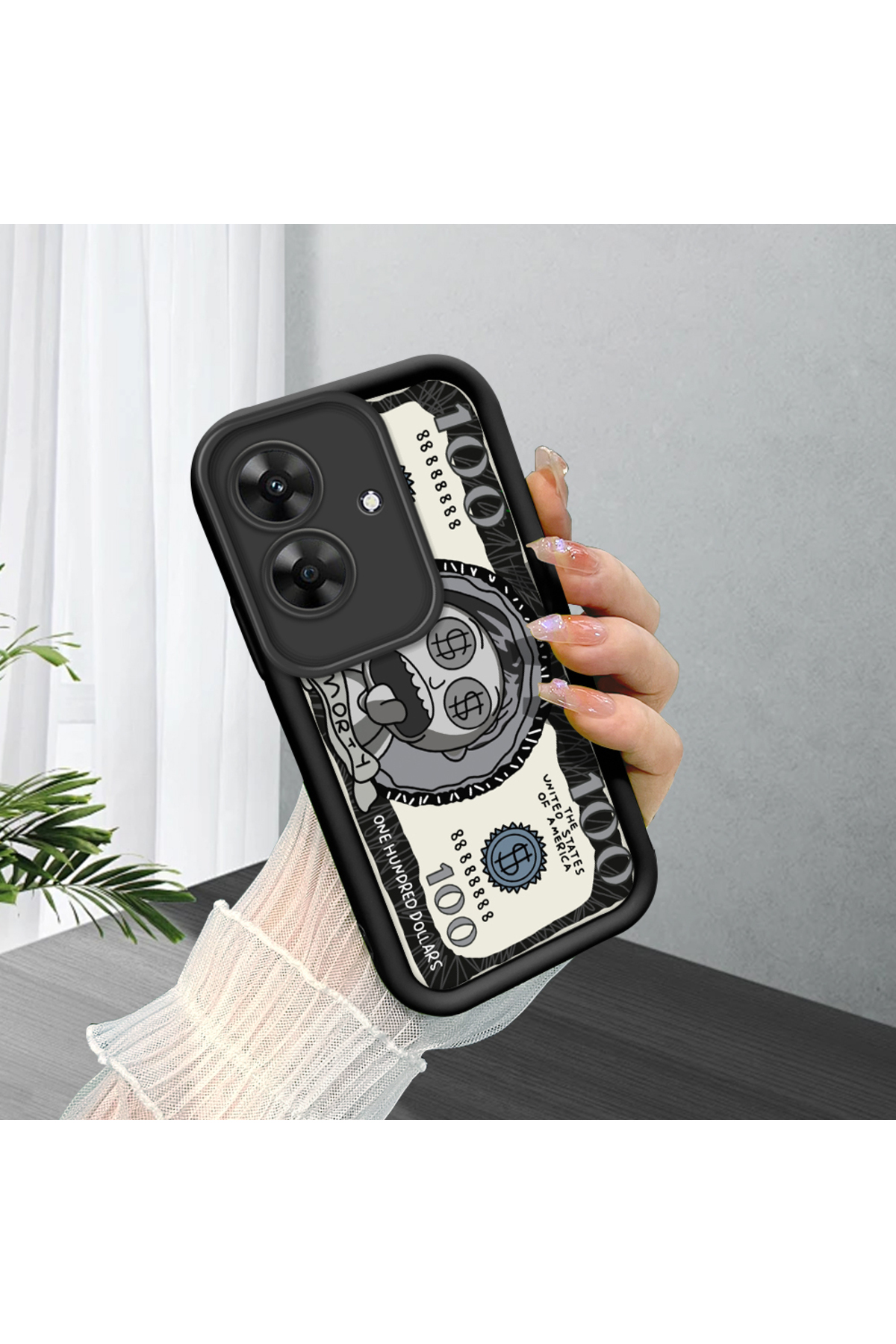 Realme Note 60 Compatible Black Silicone Case Shockproof Camera Protected Cartoon Pattern