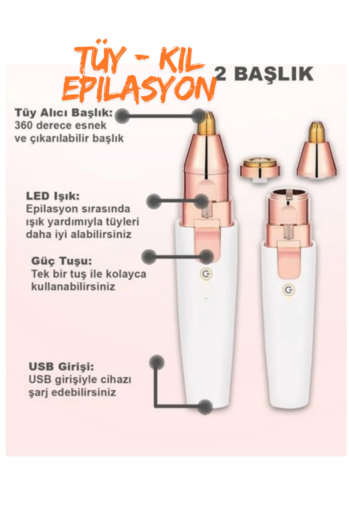 Çift Başlıklı Şarjlı Kadın Yüz Tüy Alma ve Temizleme Cihazı — 963237149 — تصویر 2 از 2