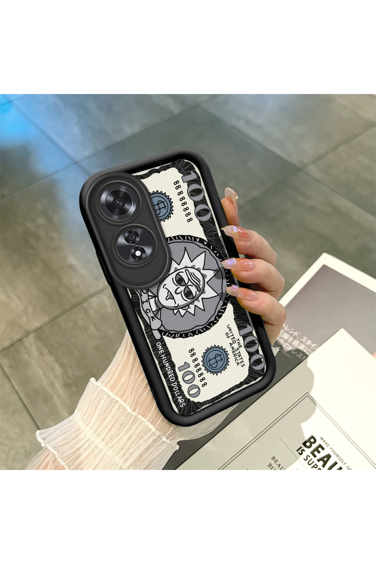Black Silicone Case Shockproof Camera Protected Cartoon Pattern Compatible with OPPO A60