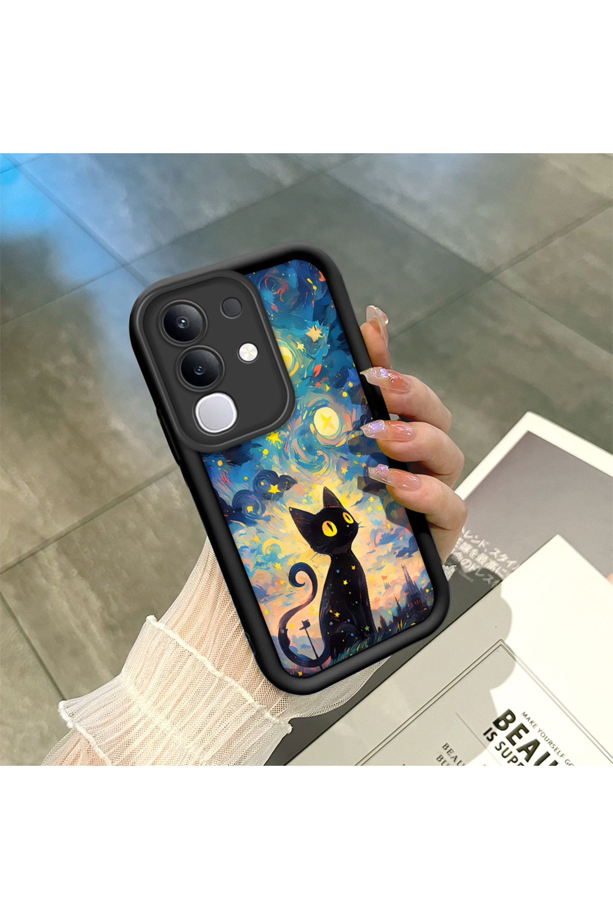 Black Silicone Case with Vivo Y29 4G Compatibility Stylish Printing with Shockproof Camera Protection