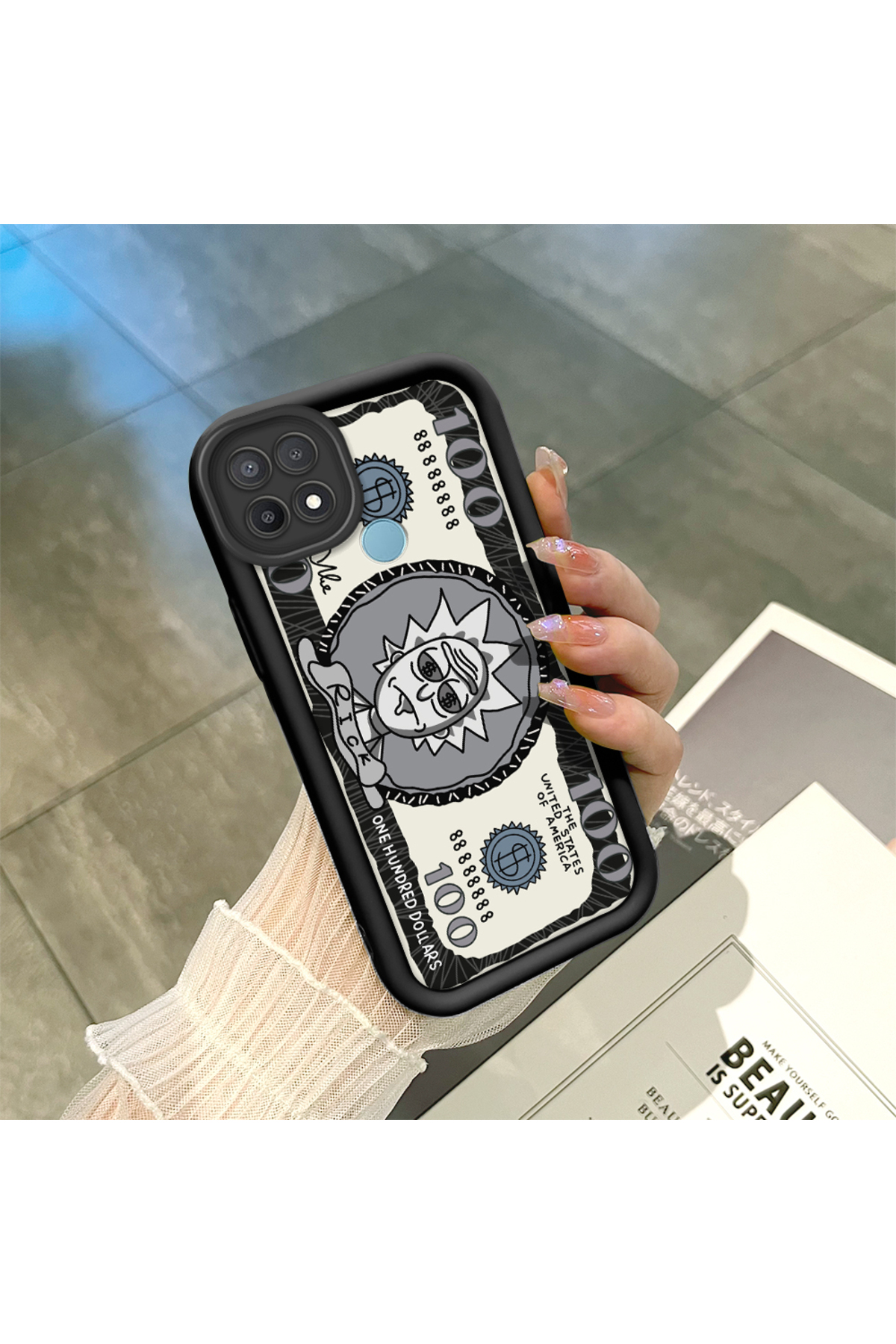 Black Silicone Case Shockproof Camera Protected Cartoon Pattern Compatible with OPPO A15/A15S