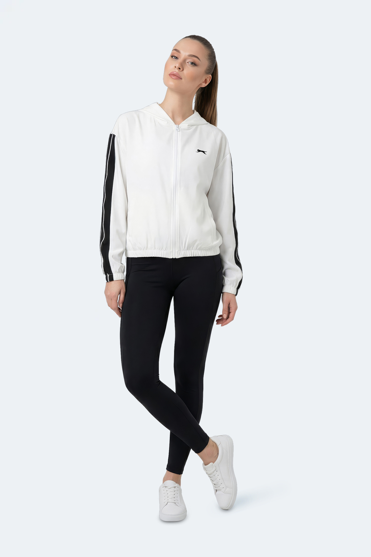 Slazenger RAZZLE Kadın Fermuarlı Kapüşonlu Cepli Ekru Sweatshırt görsel 2