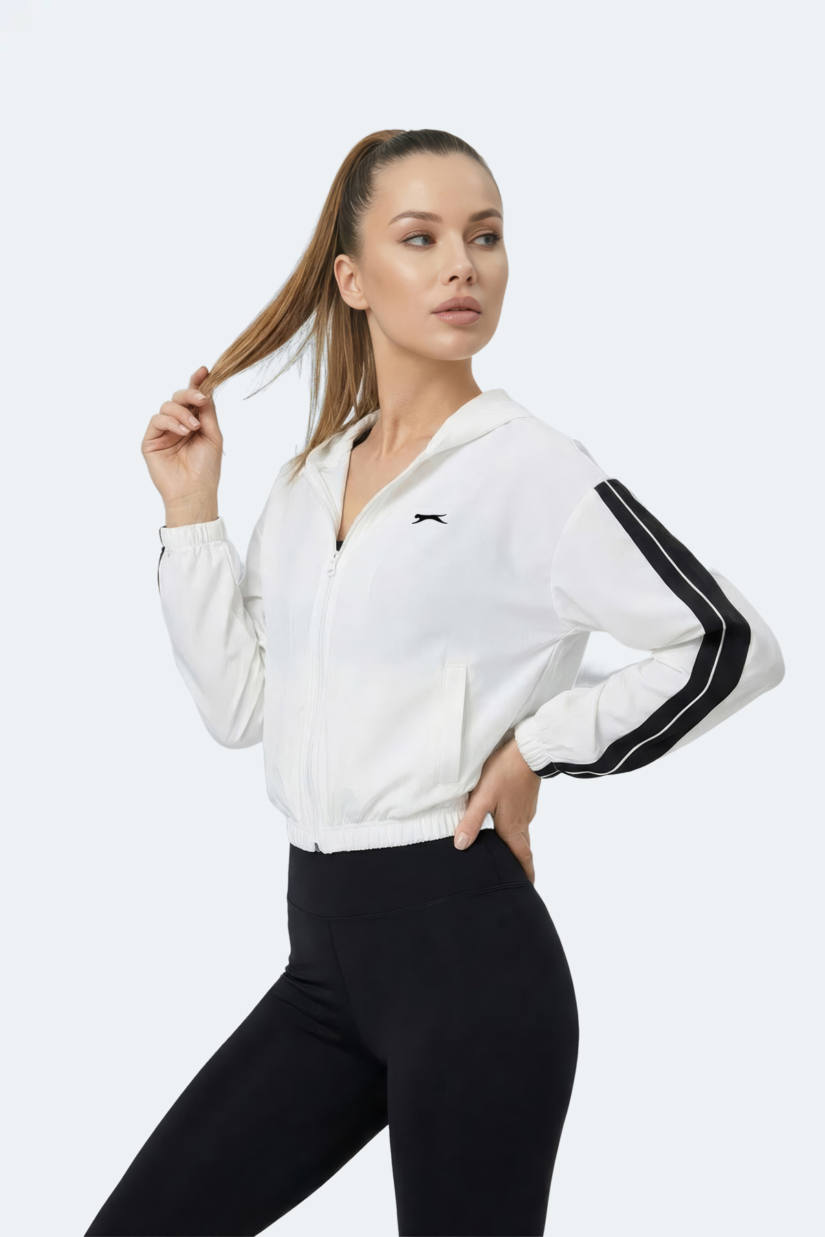 Slazenger RAZZLE Kadın Fermuarlı Kapüşonlu Cepli Ekru Sweatshırt görsel 8