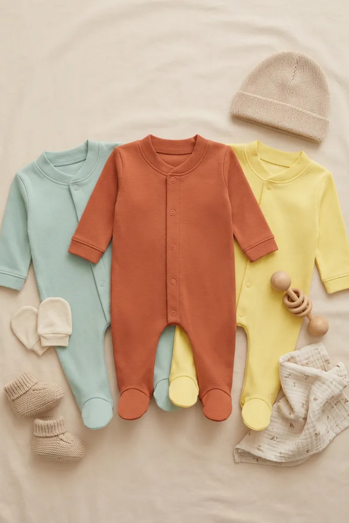 thechild baby collection 3’lü Yenidoğan Tulum Seti | Uzun Kollu, Patikli, Çıtçıtlı, %100 Pamuk Hastane Çıkışı – Hipoalerjenik fotoğrafı 2 (önizleme)