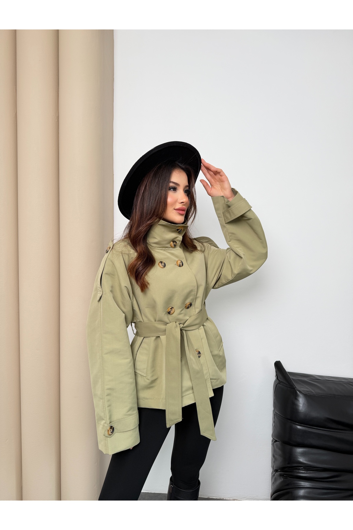 MiraMore Butik  Kruvaze Kemerli Kadın Ceket - Görsel 5