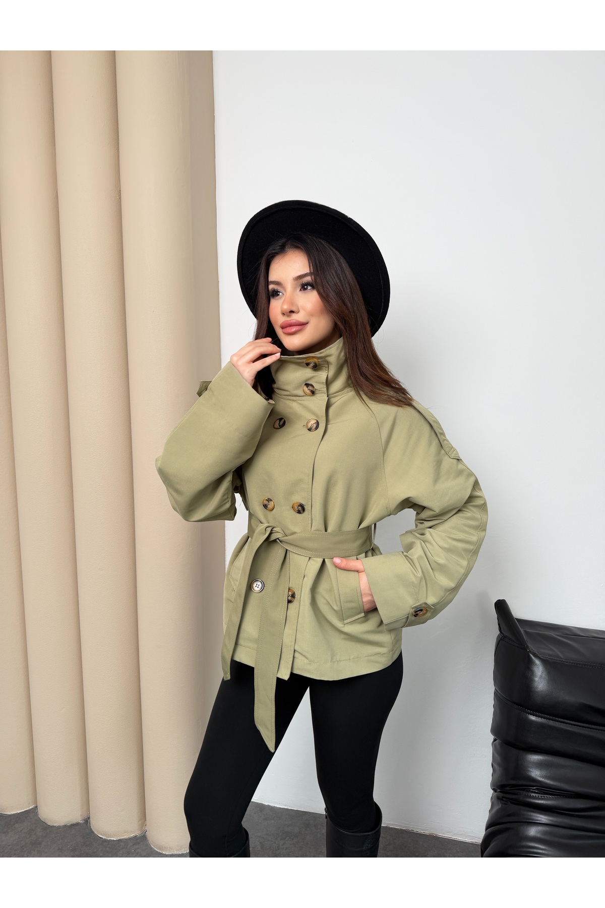 MiraMore Butik  Kruvaze Kemerli Kadın Ceket - Görsel 3