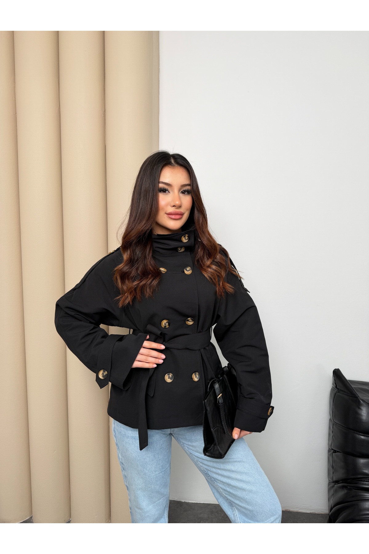 MiraMore Butik Kruvaze Kemerli Kadın Ceket görsel 4