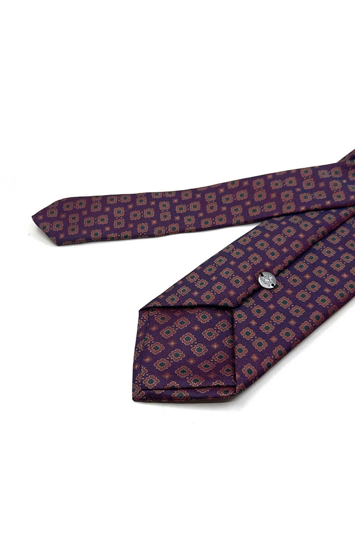 Kravatkolik Bordo - Lacivert Motif Desen Mendilli Klasik Kravat KK13659 görsel 3