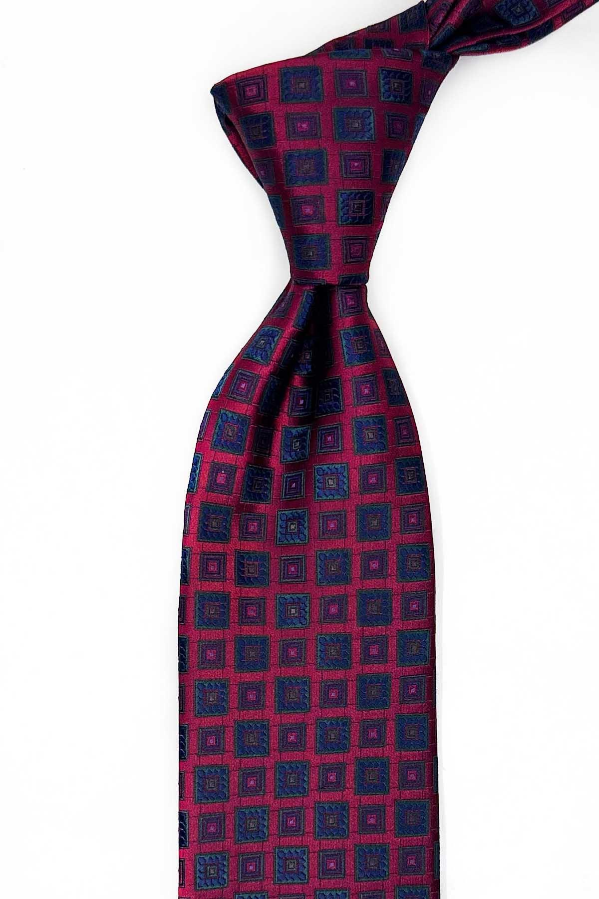 Claret Red Motif Patterned Handkerchief Classic Tie K13634
