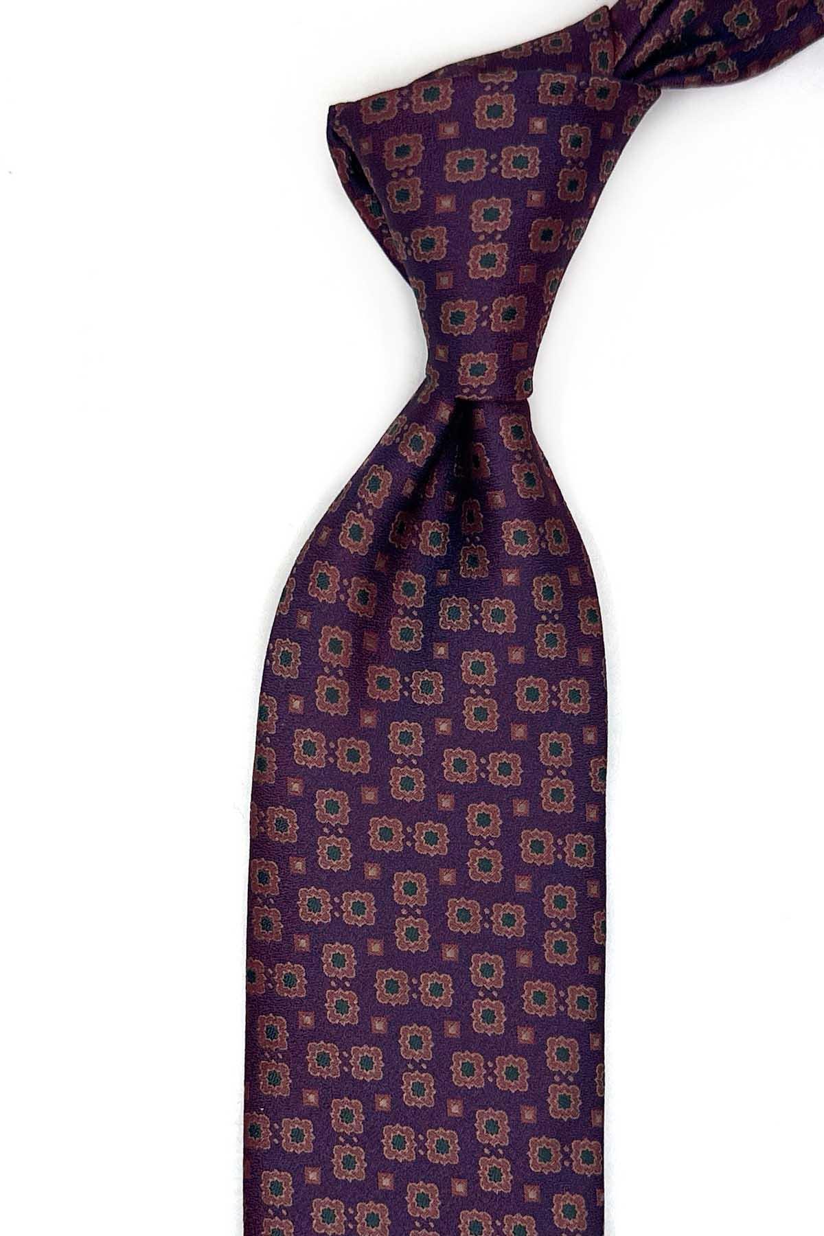 Kravatkolik Bordo - Lacivert Motif Desen Mendilli Klasik Kravat KK13659