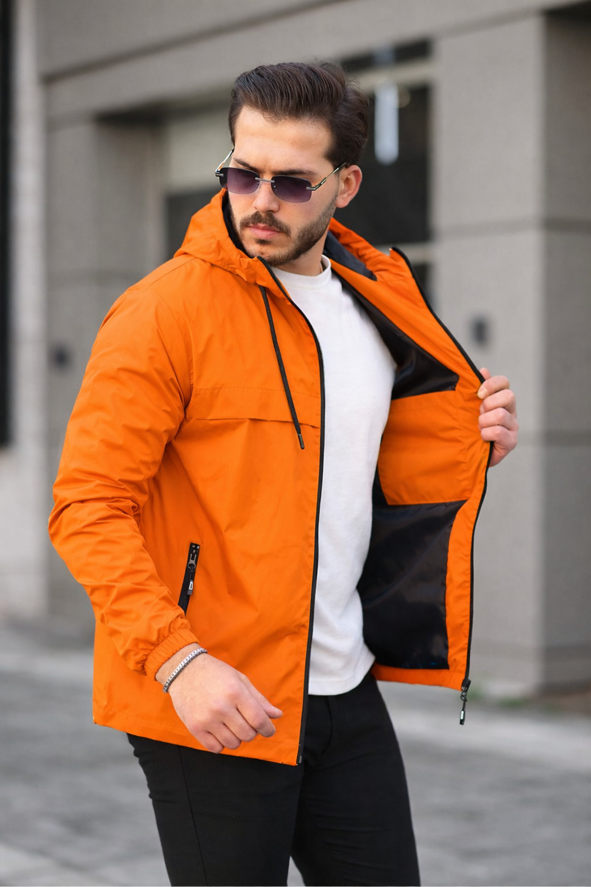 comstar  Erkek Içi Astarlı Suya Dayanıklı Kapüşonlu Cepli Yağmurluk