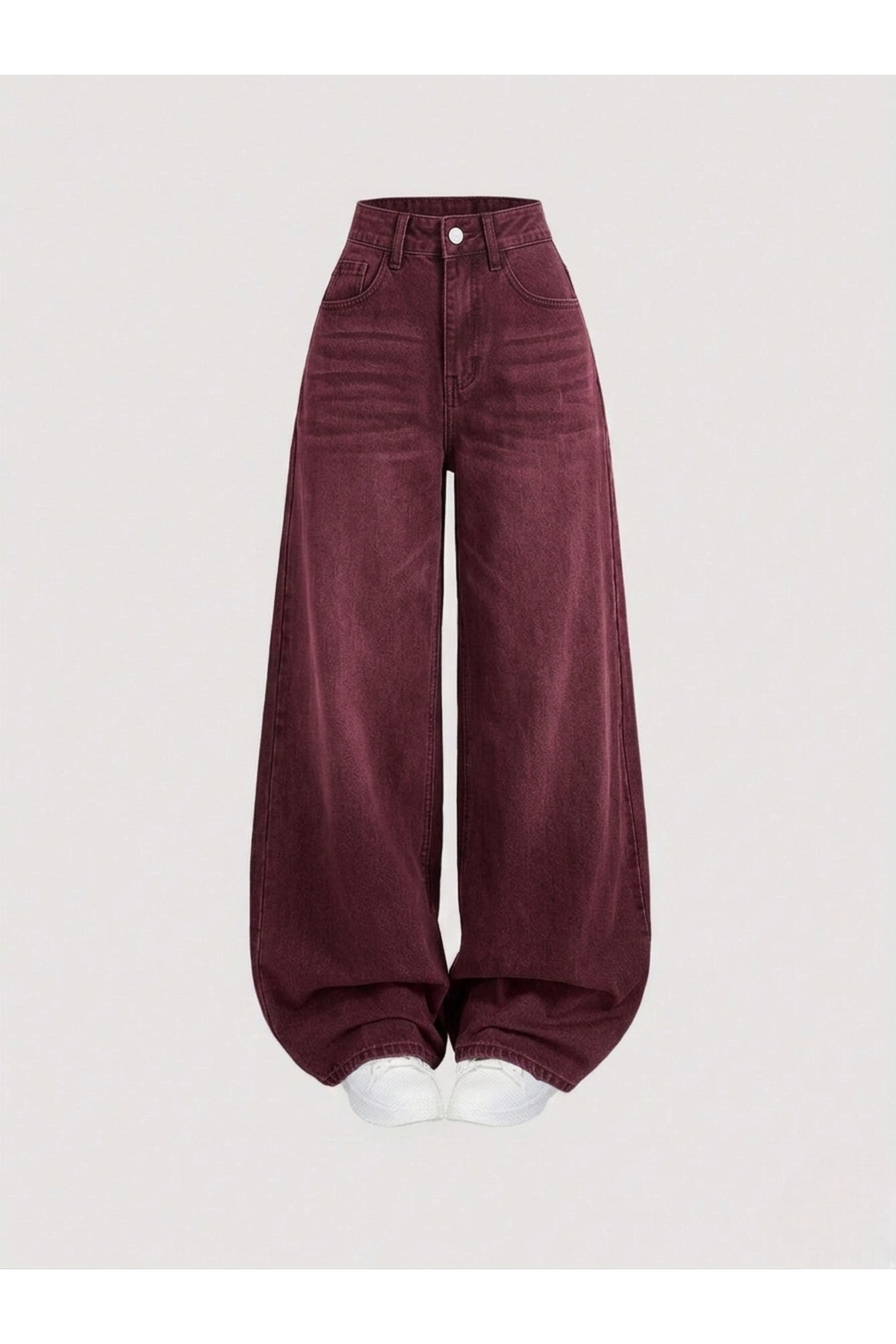 8line  Bordo Yıkamalı Baggy Salaş Cepli Bol Kesim Kot Pantolon