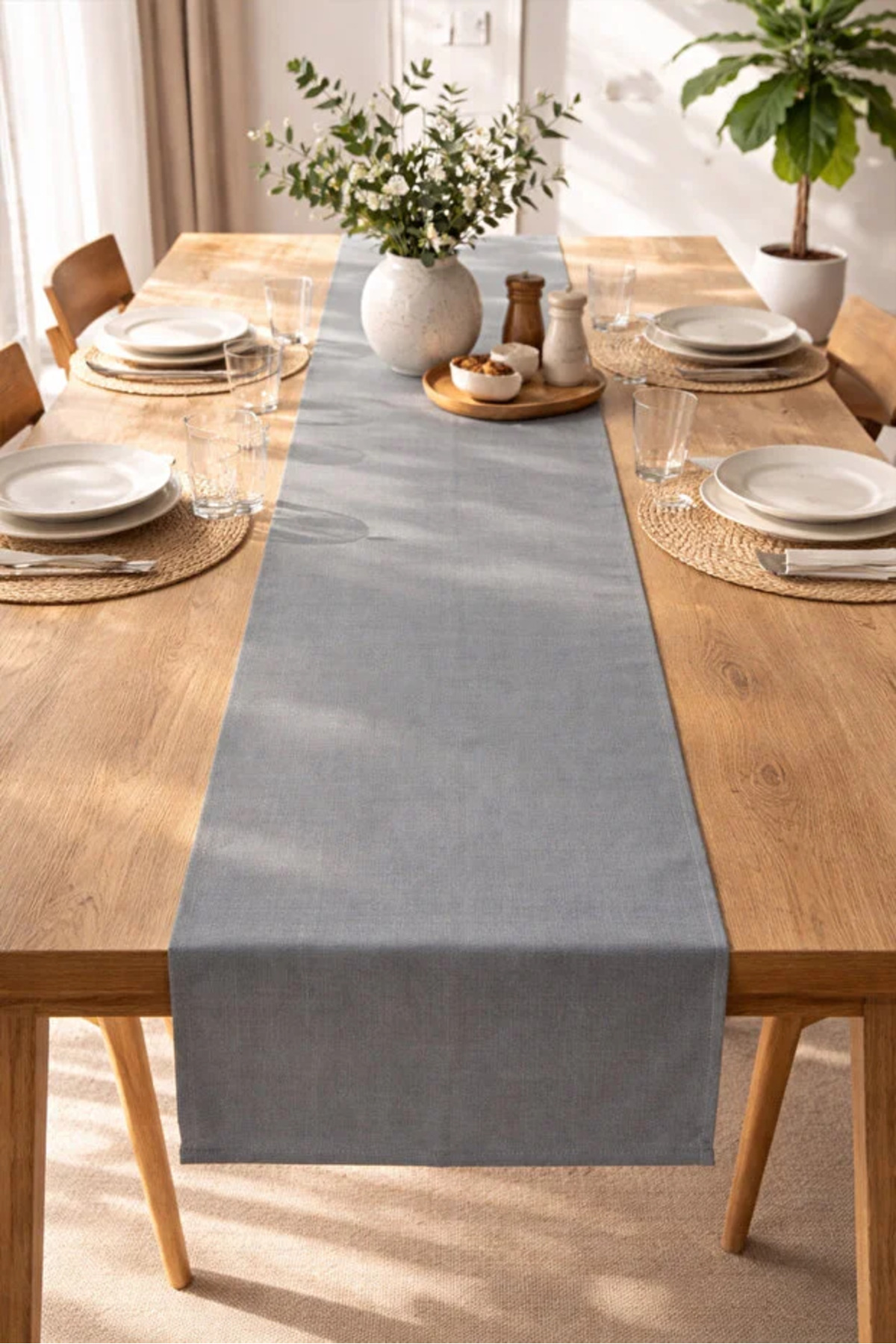Decorative Bohemian Anthracite Runner - Dining Table and Living Room Console Cover (50x150 cm)