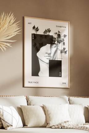 Yoko Home Ahşap Çerçeveli Tablo, True Face Soyut Banyo, Oda, Ofis Duvar Tablosu