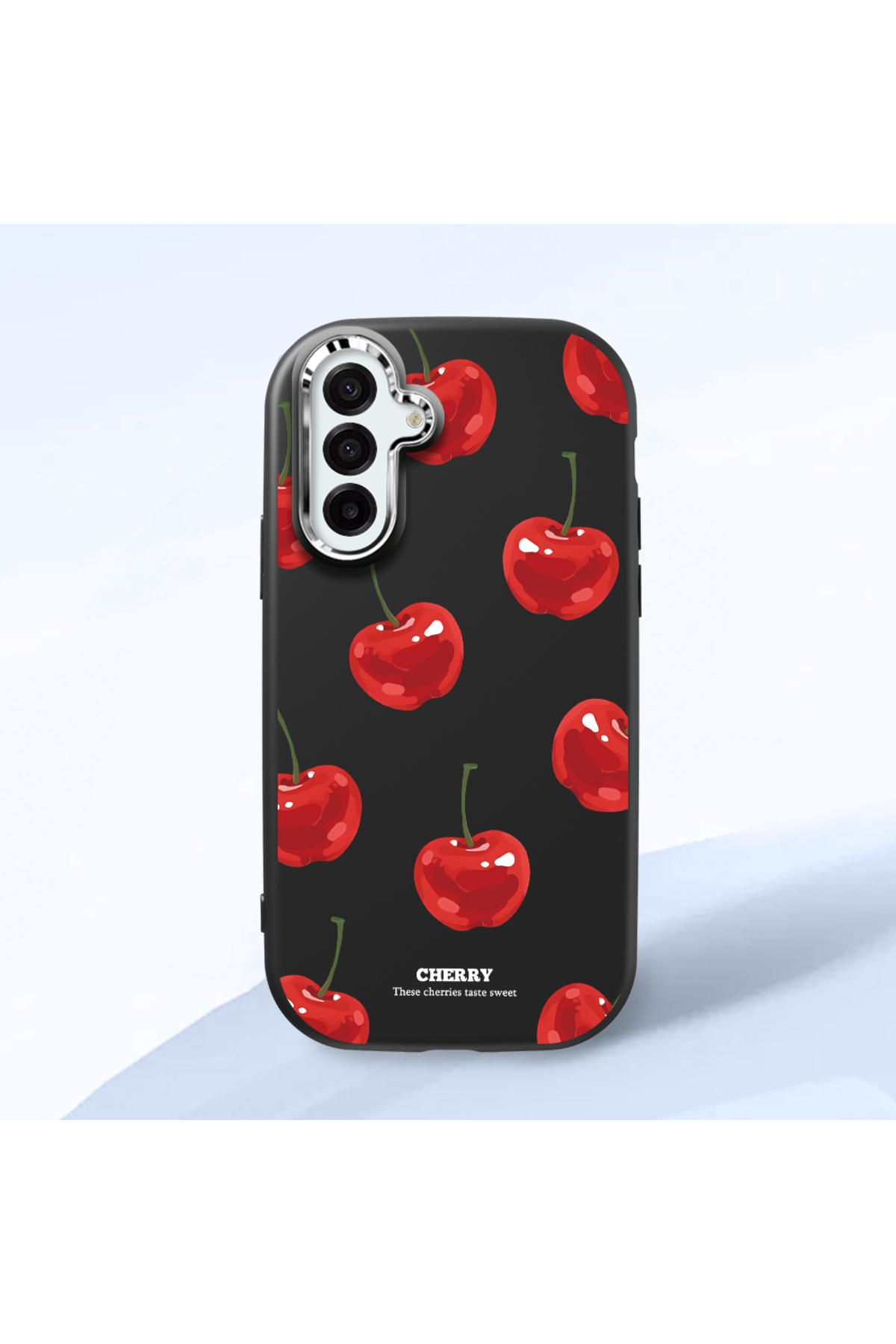 Samsung Galaxy A17 4G/5G Compatible Shock Absorber Camera Protected Black Silicone Case with Cherry Pattern