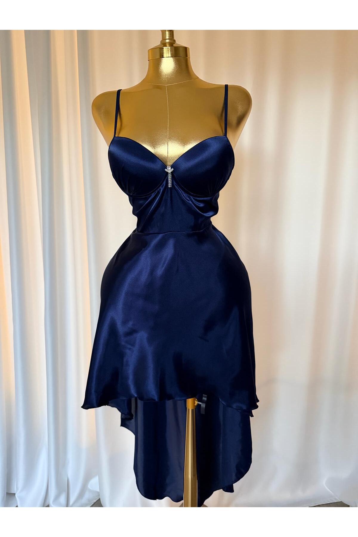 MH Moony Homewears Lacivert Uzun Saten Gecelilk