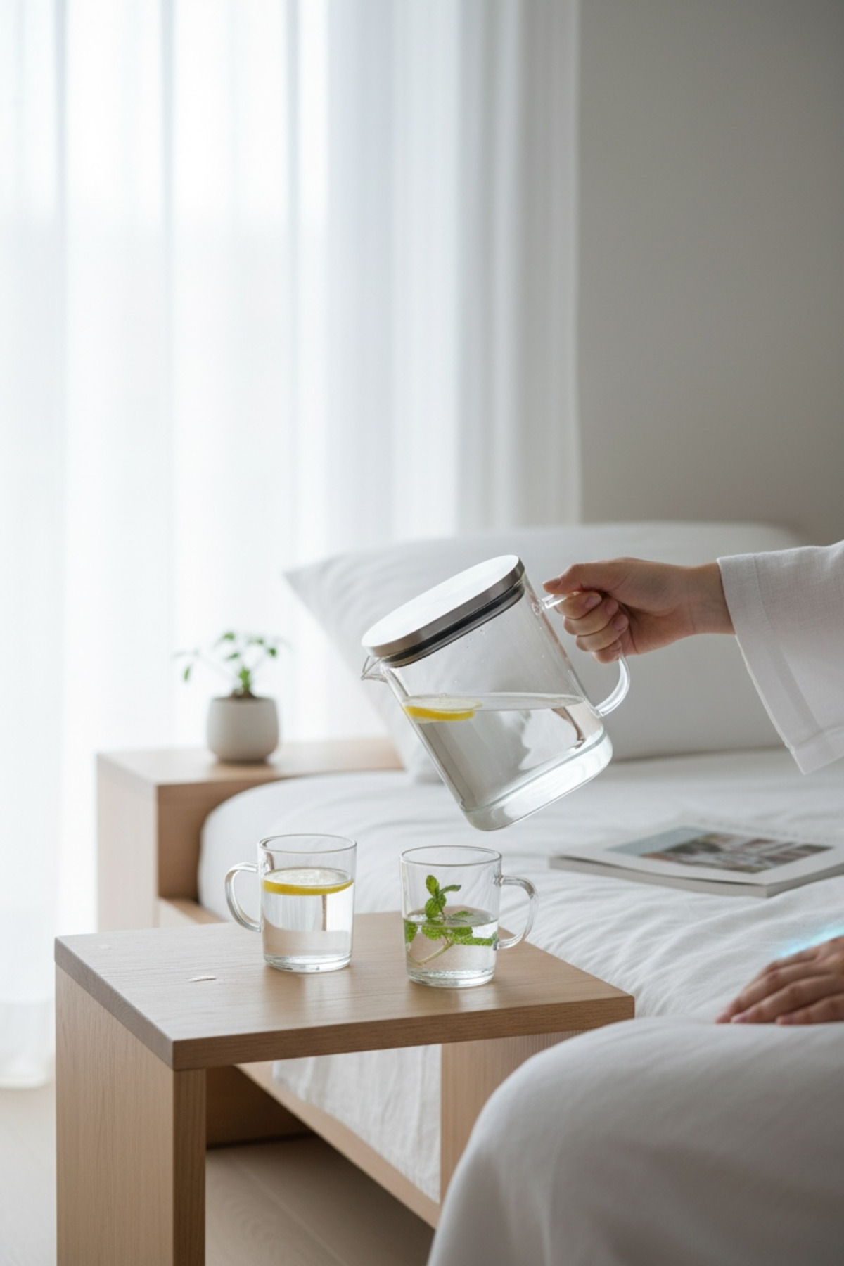 Borosilikat Sürahi 1200 ml – 2’li Bardaklı Cam Sürahi Seti, Isıya Dayanıklı Sürahi