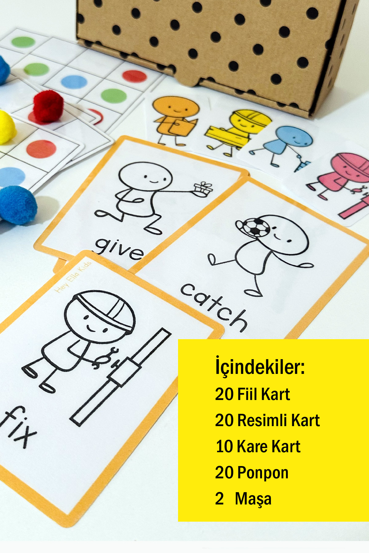 Ella's Style English İngilizce Eğitici Oyun Kutusu 40 Kart Maşa Renk Oyunu Montessori Aktivite fotoğrafı 3 (önizleme)