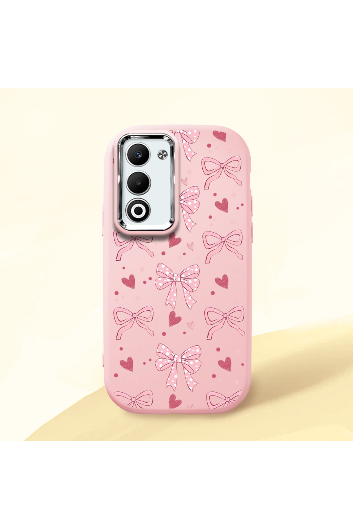 OPPO A5 4G/5G Compatible Shock Absorbing Camera Protected Pink Silicone Case with Bow Pattern
