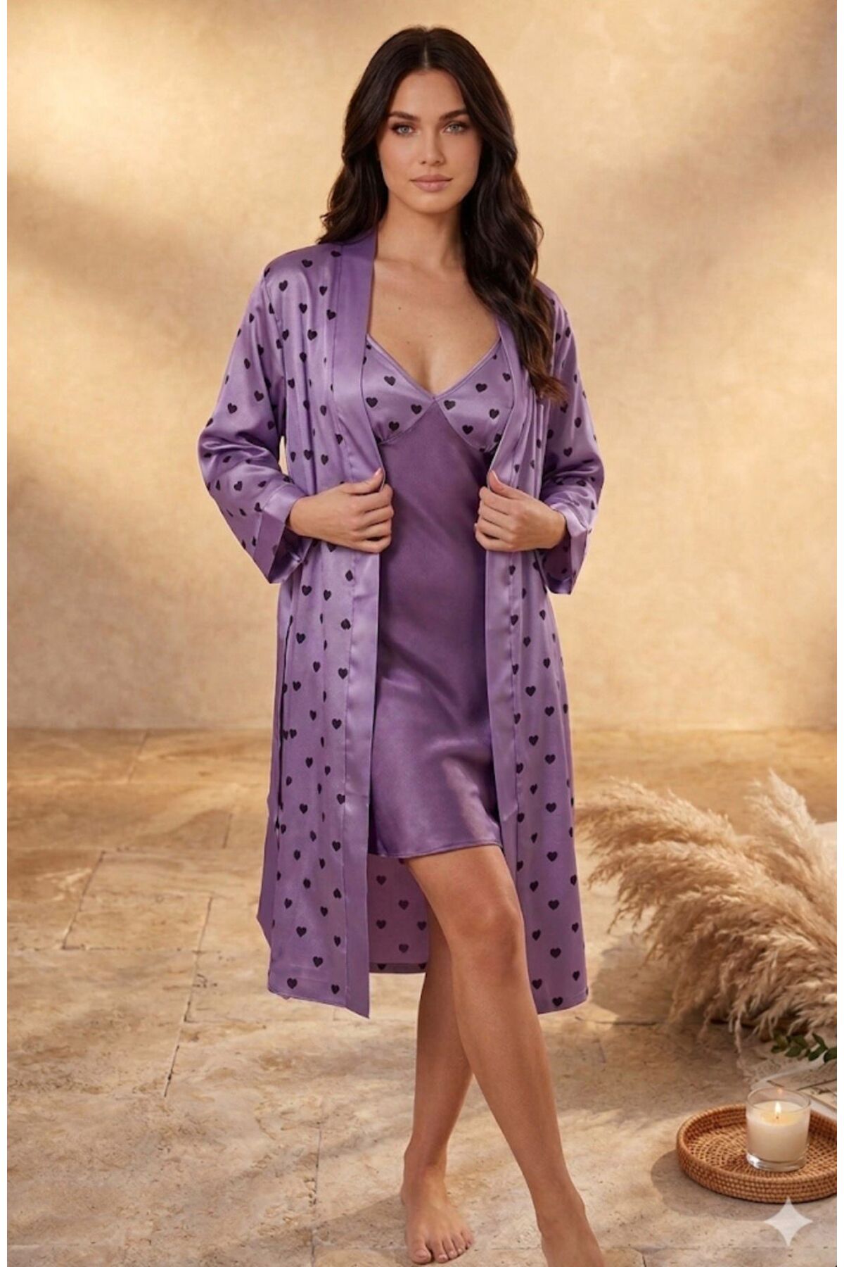 hediye Hediyem 2li ipek saten gecelik sabahlık takımı