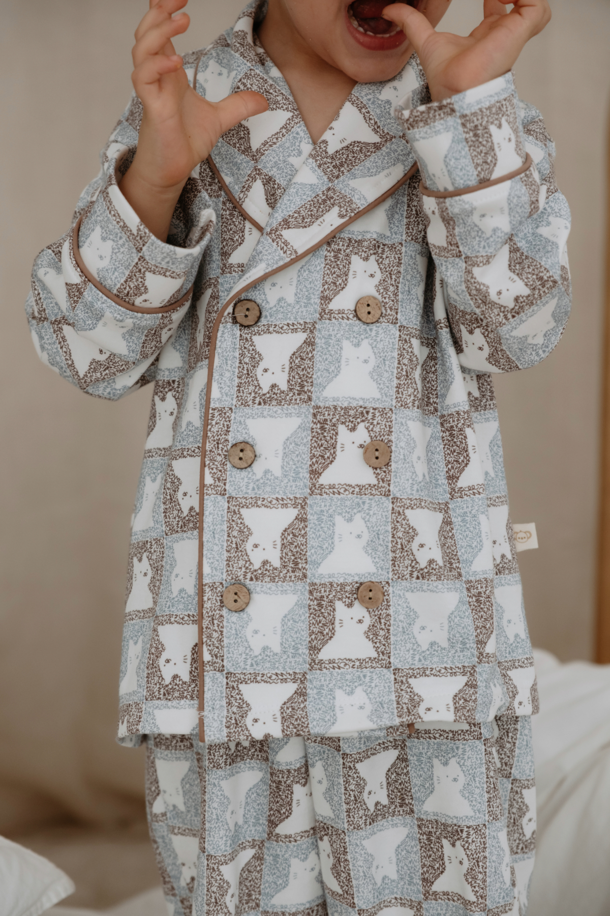 Oh La La Koala For Little Ones Kedi Desenli Yaka Detaylı Çocuk Pijama Takımı fotoğrafı 4 (önizleme)