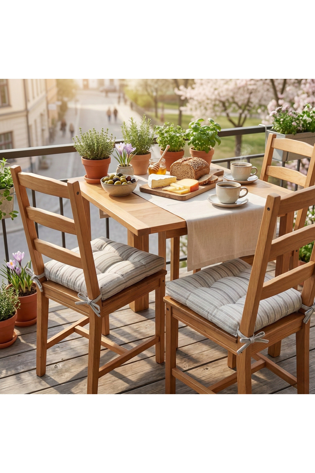 Pastello Çizgili Sandalye Minderi 1 Adet – Bağcıklı Mutfak ve Balkon Sandalye Minderi detay