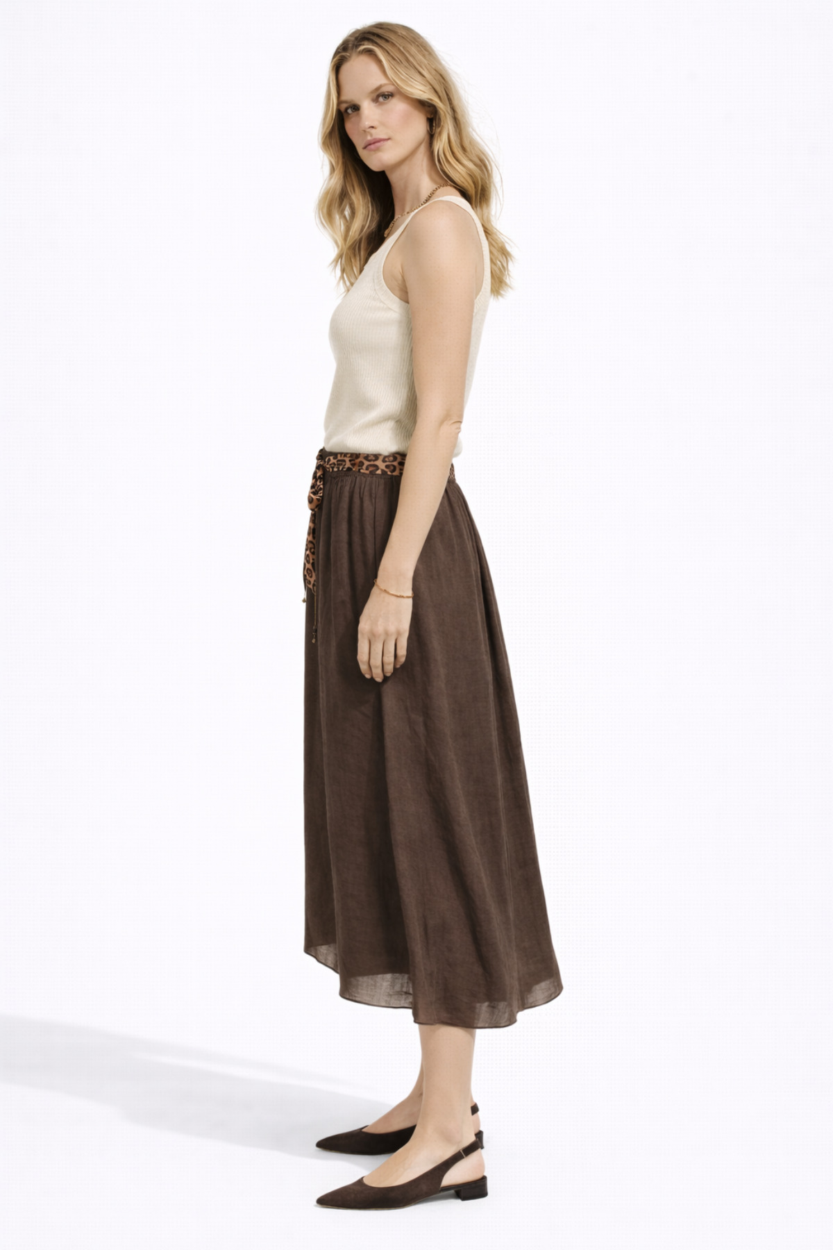 Mixray  4849 Kadın Leopar Bağlama Detaylı Etek Kahve - Görsel 2